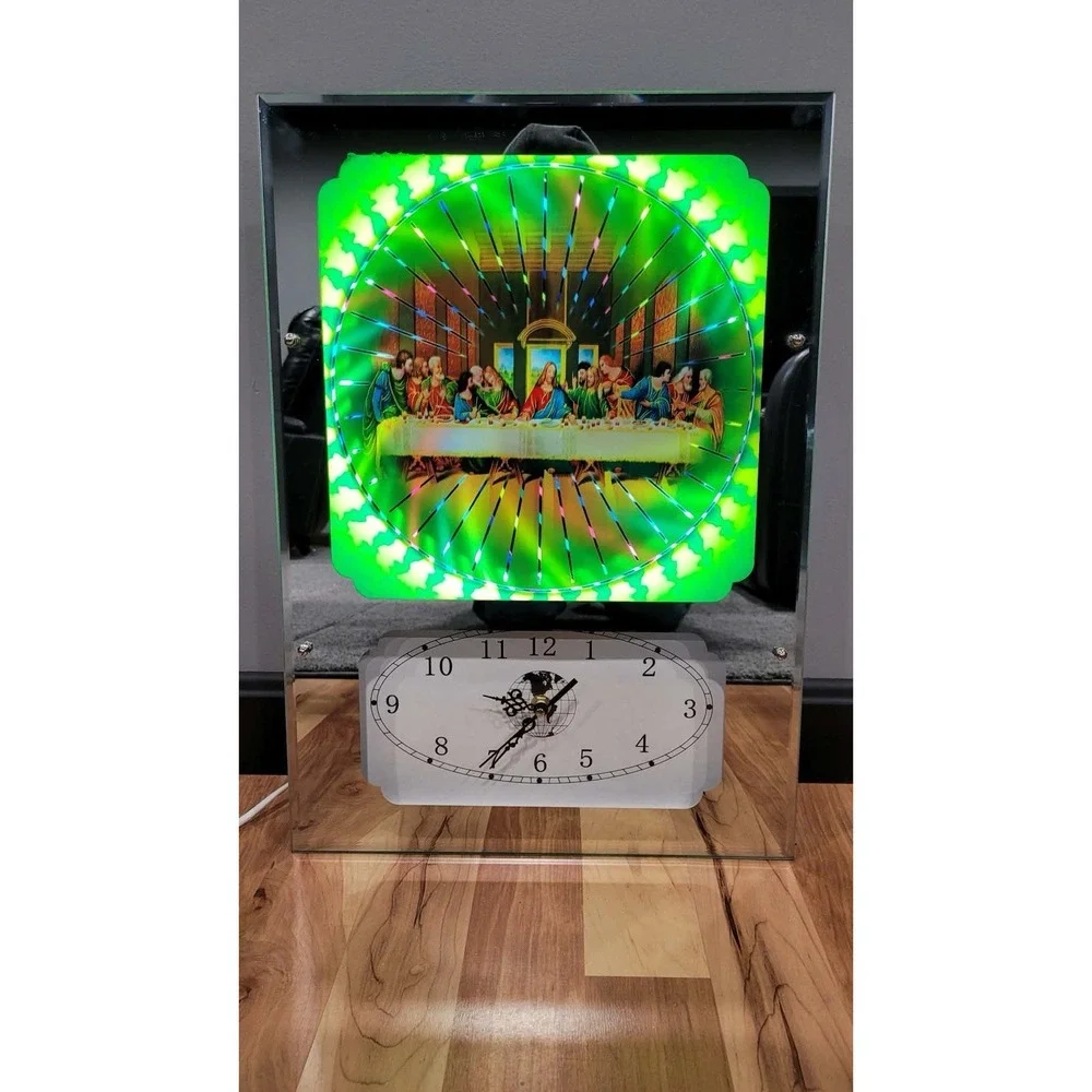 The Last Super Christian Motion Lamp Lighted Mirror With Clock RARE 10.5